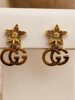 Gold Star Double G Dangle Earrings